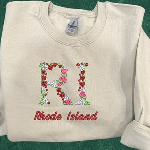 Rhode Island State Pride Embroidered Sweatshirt, Embroidered Rhode Island Floral Sweater Game Day Sweatshirt, Rhode Island Flower Shirt