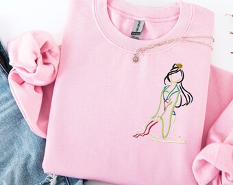 Sudadera bordada de la princesa Mulan: camiseta con boceto de Mulan la guerrera