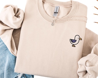 Embroidered Mini Seagull Sweatshirt: Unisex Crewneck Pullover