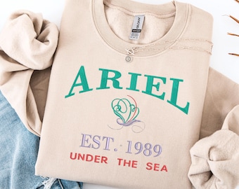 embroidered princess sweatshirt, embroidered princess Ariel crewneck, ariel "under the sea" shirt, cute Ariel varsity shirt