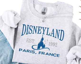 Gesticktes DL Paris Sweatshirt, DL Paris Rundhalsausschnitt, glücklichster Ort auf Erden Uni Tshirt, gestickte süße Maus, California Adventure