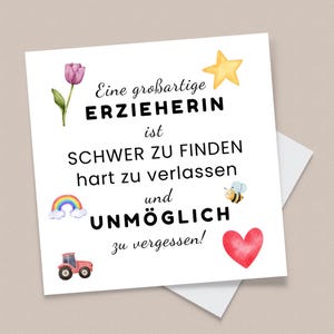 Carte d'adieu pour les éducateurs avec enveloppe, carte de remerciement pour la garderie, la maternelle, cadeau d'adieu pour les enseignants, les éducateurs, carré 5,5 x 5,5 cm, 14 x 14 cm