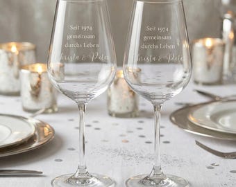2er Set Weingläser mit Gravur - Für die Hochzeit - Personalisiert mit Namen und Datum - Geschenke zum Geburtstag, Jahrestag & zur Hochzeit