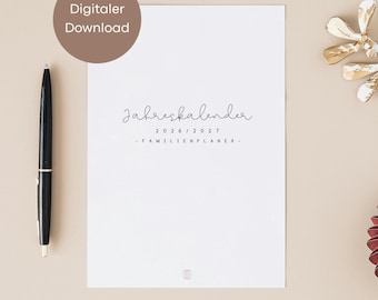 Familienkalender 2026/2027 Digital A4 | 5 & 6 Spalten PDF | Minimalistischer Familienplaner | Printable Wandkalender | Juli 2026–Juni 2027