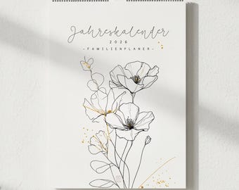 Fine Line Minimalist 2026 Wall Calendar | A3 Wall Calendar | 5-Column Family Planner | Botanical Design | Modern & Clear