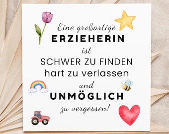 Afscheidskaart voor kleuterjuf inclusief envelop, bedankkaart voor kinderdagverblijf/kleuterschool, afscheidscadeau voor leerkrachten/onderwijzers, vierkant 15,2 x 15,2 cm