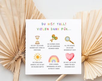 Farewell gift thank you card for daycare, farewell card including envelope, for kindergarten teacher, farewell to daycare provider, square, 15.2 x 15.2 cm