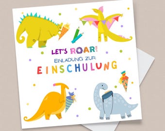 Invitation card for a boy's first day of school, colorful invitation to the start of school, school cone, invitation for a girl's first day of school, 15.2 x 15.2 cm