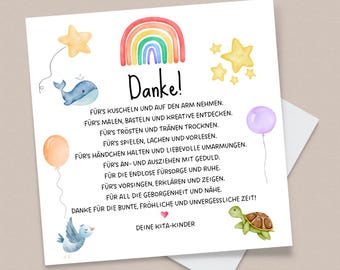 Farewell card for childcare worker including envelope, thank you card for daycare, kindergarten, farewell gift for nanny/childcare worker, square, 15.2 x 15.2 cm