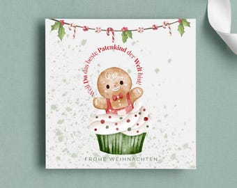 Christmas card for godchild | Sweet card with gingerbread motif | Merry Christmas from godfather or godmother | With envelope 14.8×14.8 cm