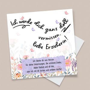 Carte d'adieu pour les éducateurs avec enveloppe, carte de remerciement pour la garderie, la maternelle, cadeau d'adieu pour les enseignants, les éducateurs, carré 5,5 x 5,5 cm, 14 x 14 cm