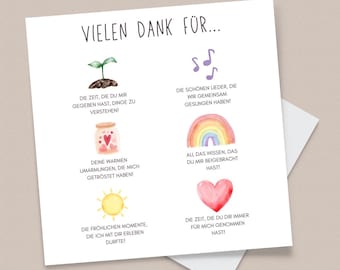Afscheidskaart voor kleuterjuf inclusief envelop, bedankkaart voor kinderdagverblijf/kleuterschool, afscheidscadeau voor leerkrachten/onderwijzers, vierkant 15,2 x 15,2 cm