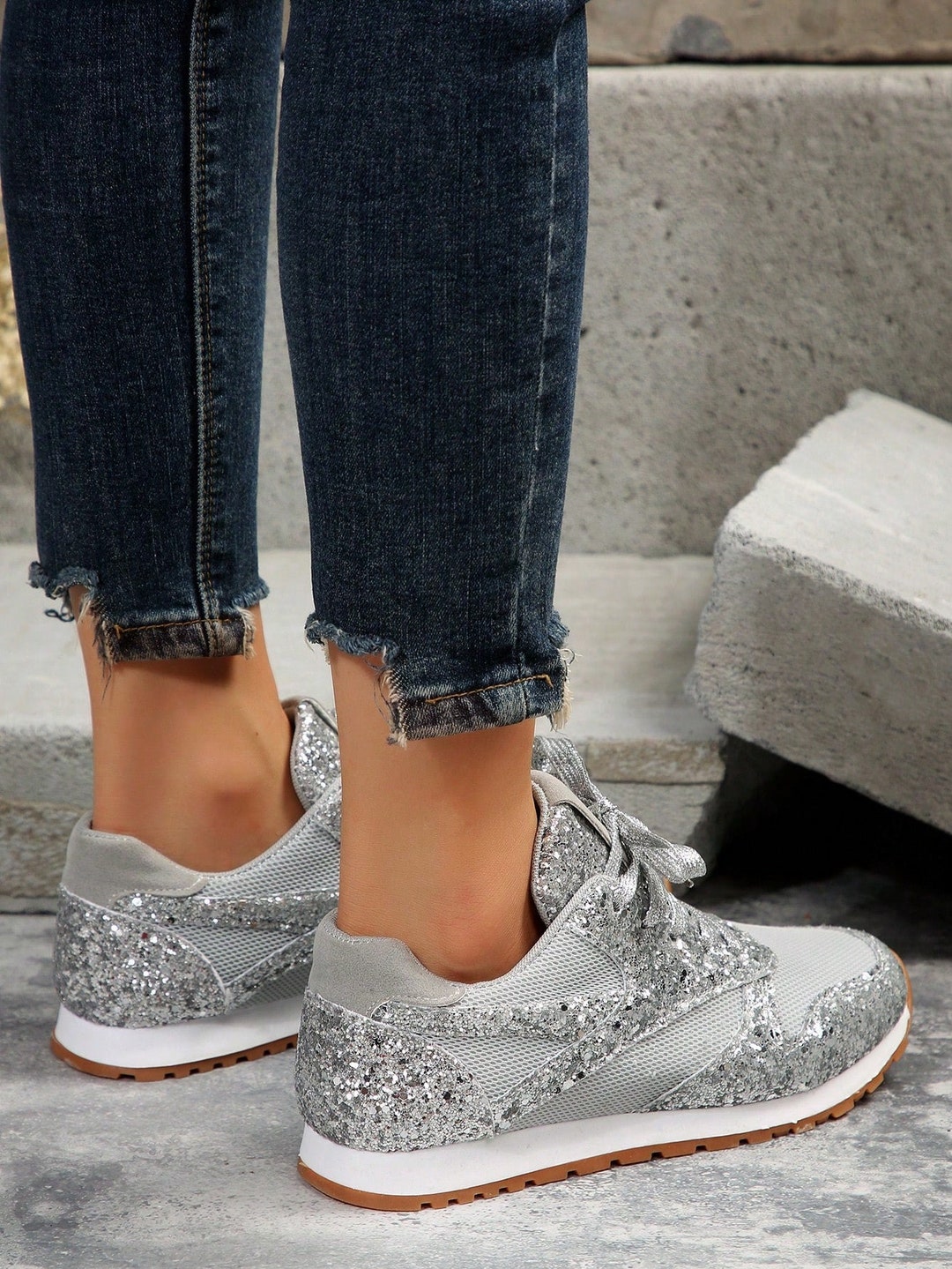 Black Gray Stylish and Breathable Sequin Design Sport Shoes - Etsy