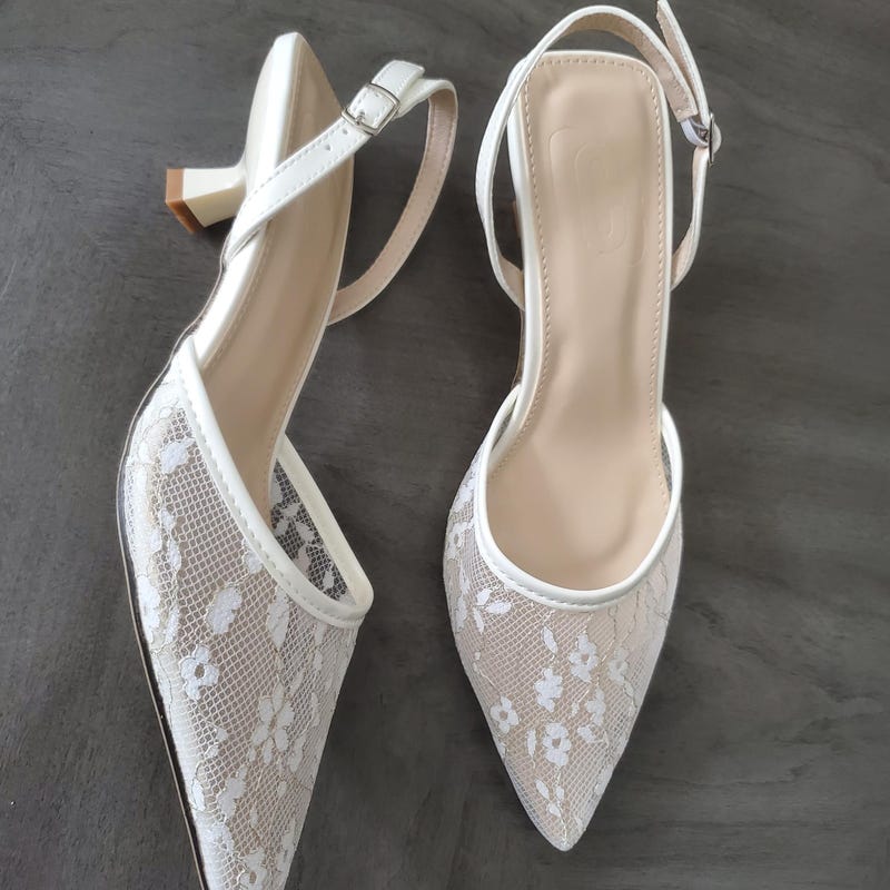 Low White Lace Heels - Etsy