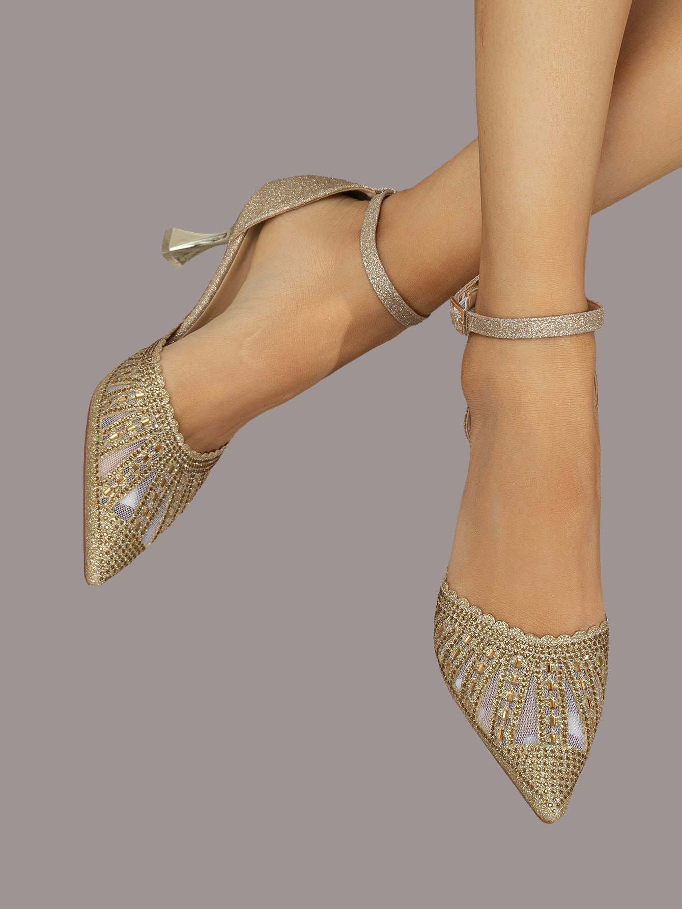 Women's Glitter With Ankle Strap Rhinestone Peep Toe Spool Heel Evening Shoes