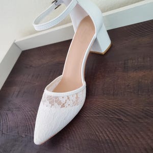 Bridal White Lace Heels – Pointed Toe with Ankle Strap