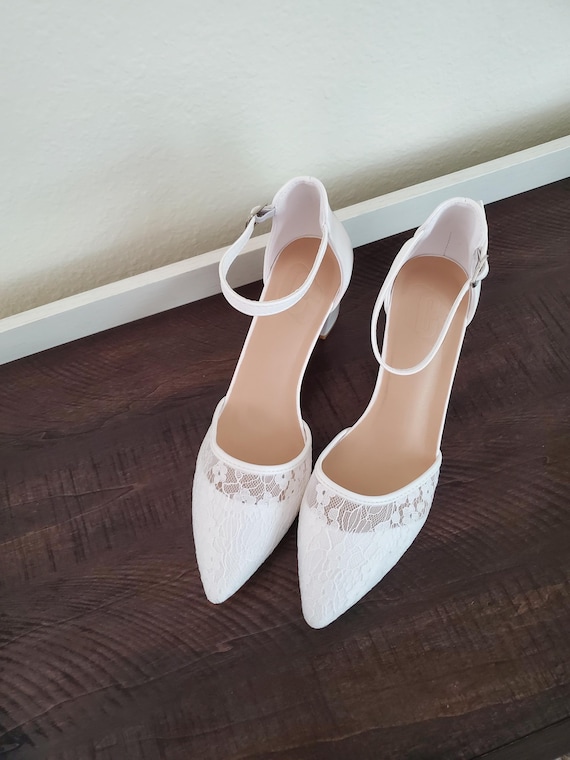 Lace Bridal Heels | White Wedding Shoes | Ankle Strap Pumps
