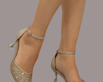 Sparkly glitter strass enkelbandje pumps