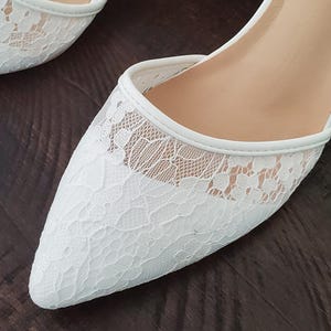Bridal White Lace Heels – Pointed Toe with Ankle Strap