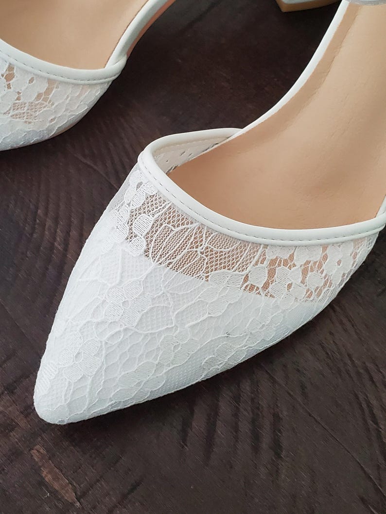 Bridal White Lace Heels – Pointed Toe with Ankle Strap