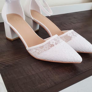 Bridal White Lace Heels – Pointed Toe with Ankle Strap