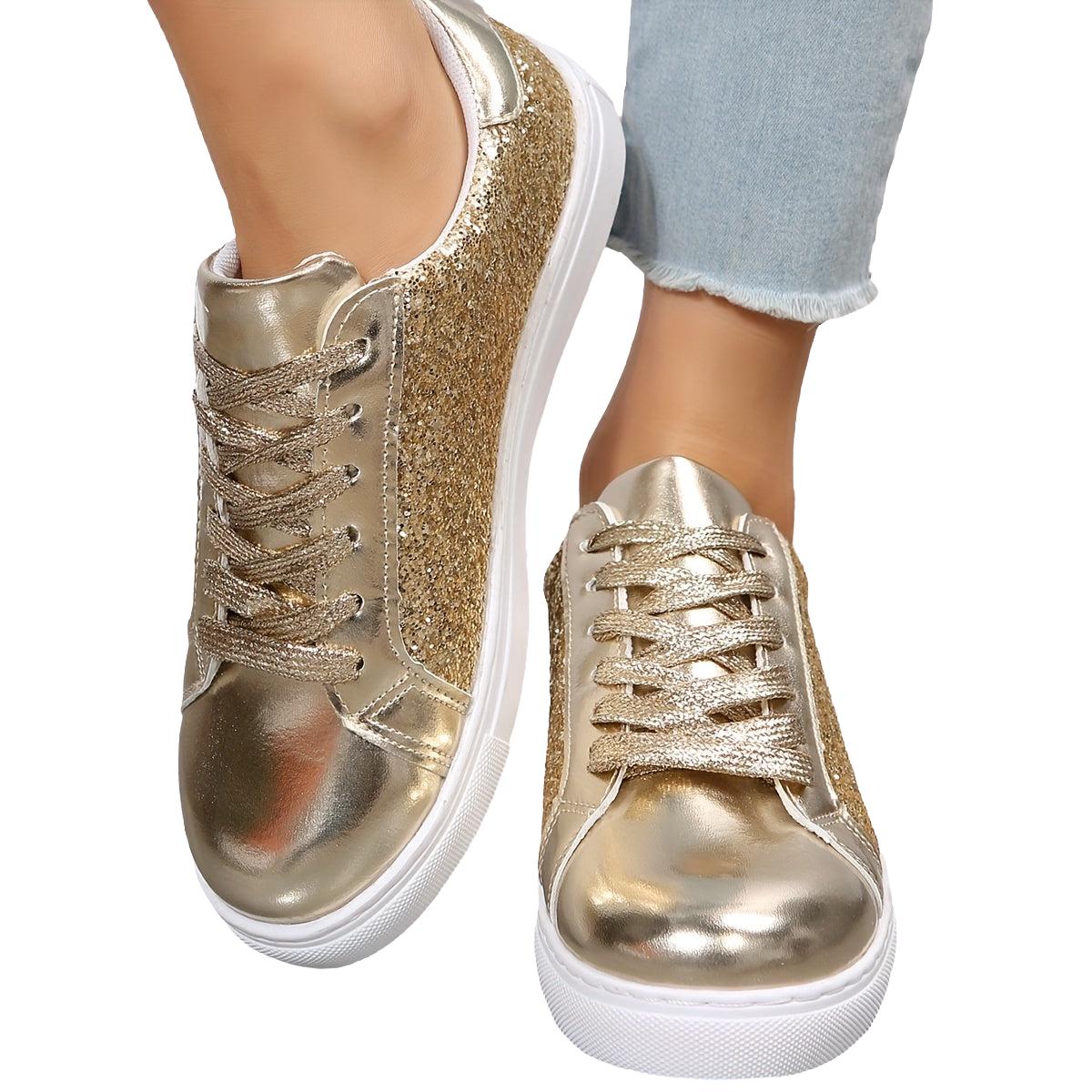 Gold glitter slip on sneakers hot sale