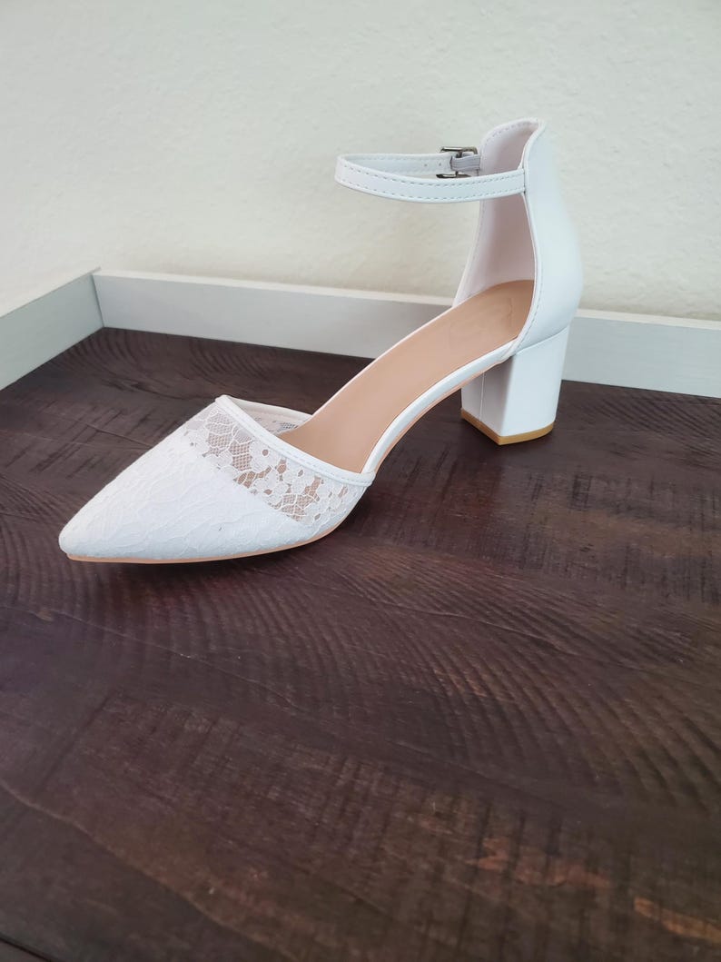 Bridal White Lace Heels – Pointed Toe with Ankle Strap