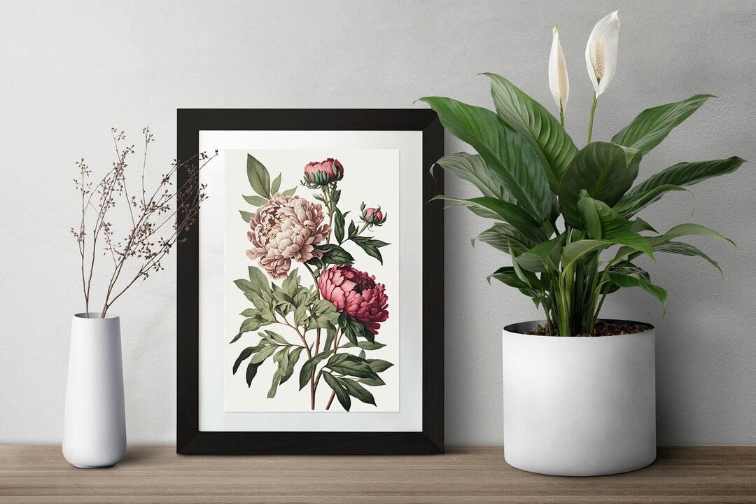 Pink Peony Botanical Digital Art Print - Etsy