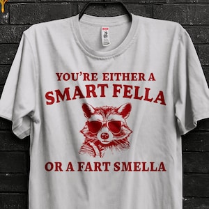 Are You A Smart Fella Or Fart Smella Retro Cartoon T Shirt For Man,Stupid Parody Tee,Trash Panda TShirt,Weird T Shirt,Trending Meme Appareal