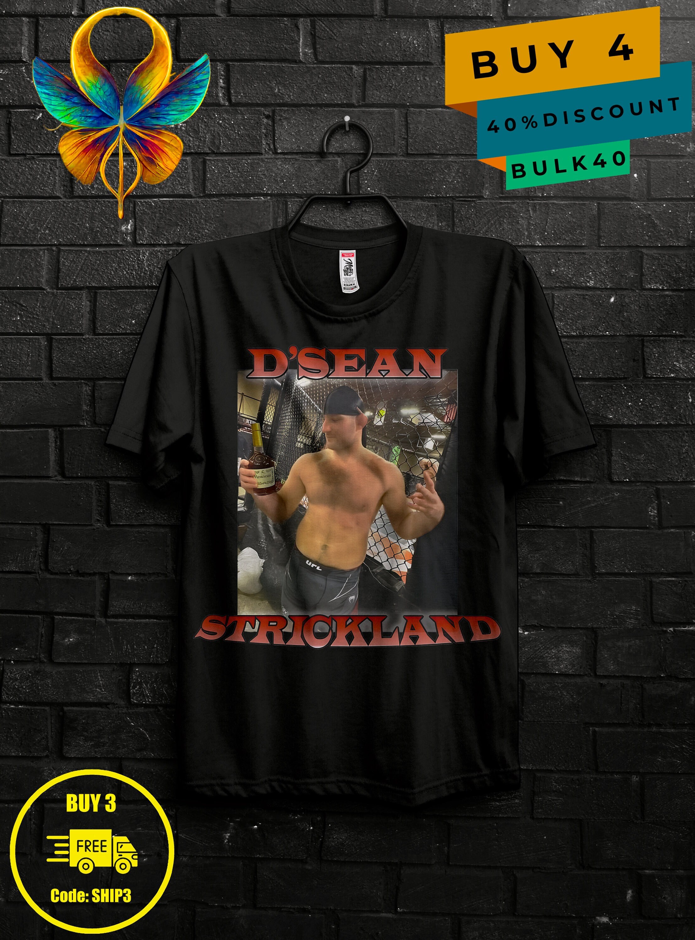 【UFC】ショーン・ストリックランド　Tシャツ　Sean Strickland Men's 500 Level Black Sean Strickland Stars & Stripes T-Shirt