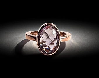Handgemachte doppelseitige Schachbrett Oval Lavendel Quarz Kupfer Ring Größe 7,5 Bold Einzigartige Edelstein Schmuck