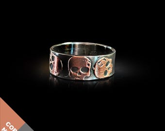 Nickel Silber und Kupfer Totenköpfe Ring - Größe 17 US