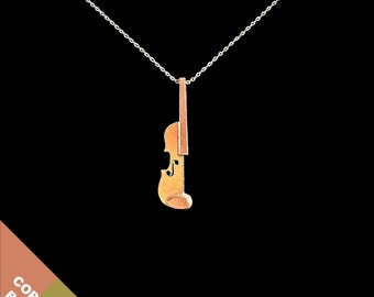 Kupfer & Messing Geige/Bratsche Anhänger an versilberter 40 cm Kette
