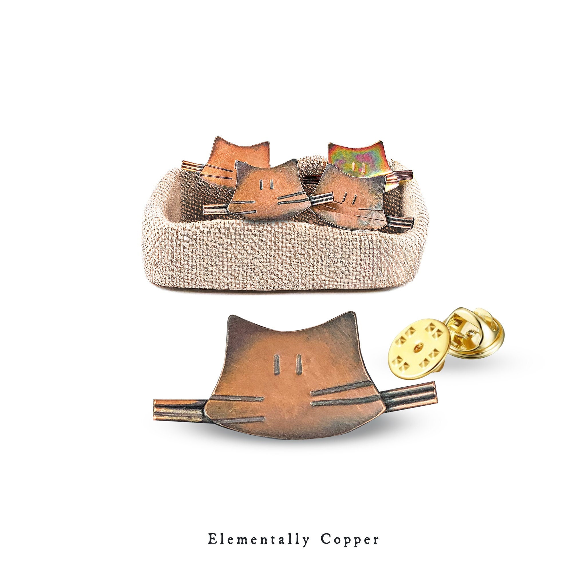 Triangular Cat Pin Handcrafted Copper Cat Pin - Etsy