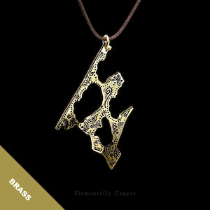 Edgy Upcycled Brass Pendant — Hand‑sawn Offcut + Laser Engraved, Maker‑Stamped