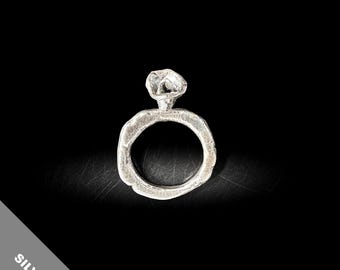 Sterling Silber Wasser- und Sandguss Ring - Größe 58