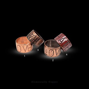 Hand-Stamped "LOVE" and "HATE" Cigar Band Style Copper Rings — Size 11 US