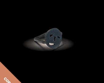 Reiner Kupferring Gesicht - Stark oxidiert und gewachst, Größe 10 US - Minimalistisches Cutout Design