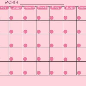 Blank Monthly Calendar, Pink Calendar, Monday Start, Fun Printable Calendar, Unique Planner, Digital Print, Digital Calendar