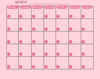 Blank Monthly Calendar, Pink Calendar, Monday Start, Fun Printable Calendar, Unique Planner, Digital Print, Digital Calendar