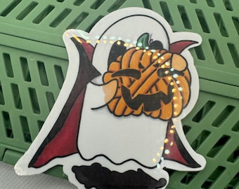 Pumpkin ghost Halloween | large glossy vinyl waterproof and uv resistant sticker