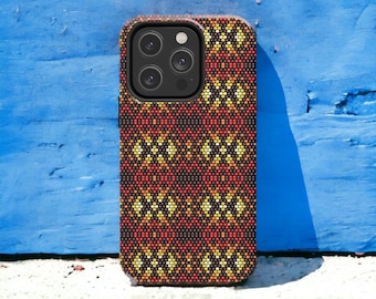 Beaded Ikat Artwork Phone Case, Black and Red