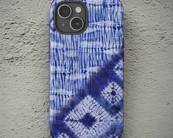 Shibori Phone Case, Blue Batik Print, Tribal Design