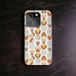 Boho Hexagon Ornate Tan Design Tough Case for iPhone 15, Google Pixel, Samsung Galaxy