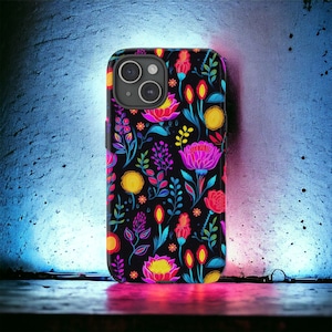 Neon Floral Phone Case for iPhone 15 14 13 12, Neon Flower Phone Case for Samsung Galaxy