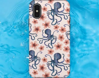Octopus and Flowers Phone Case, Tough Dual Layer