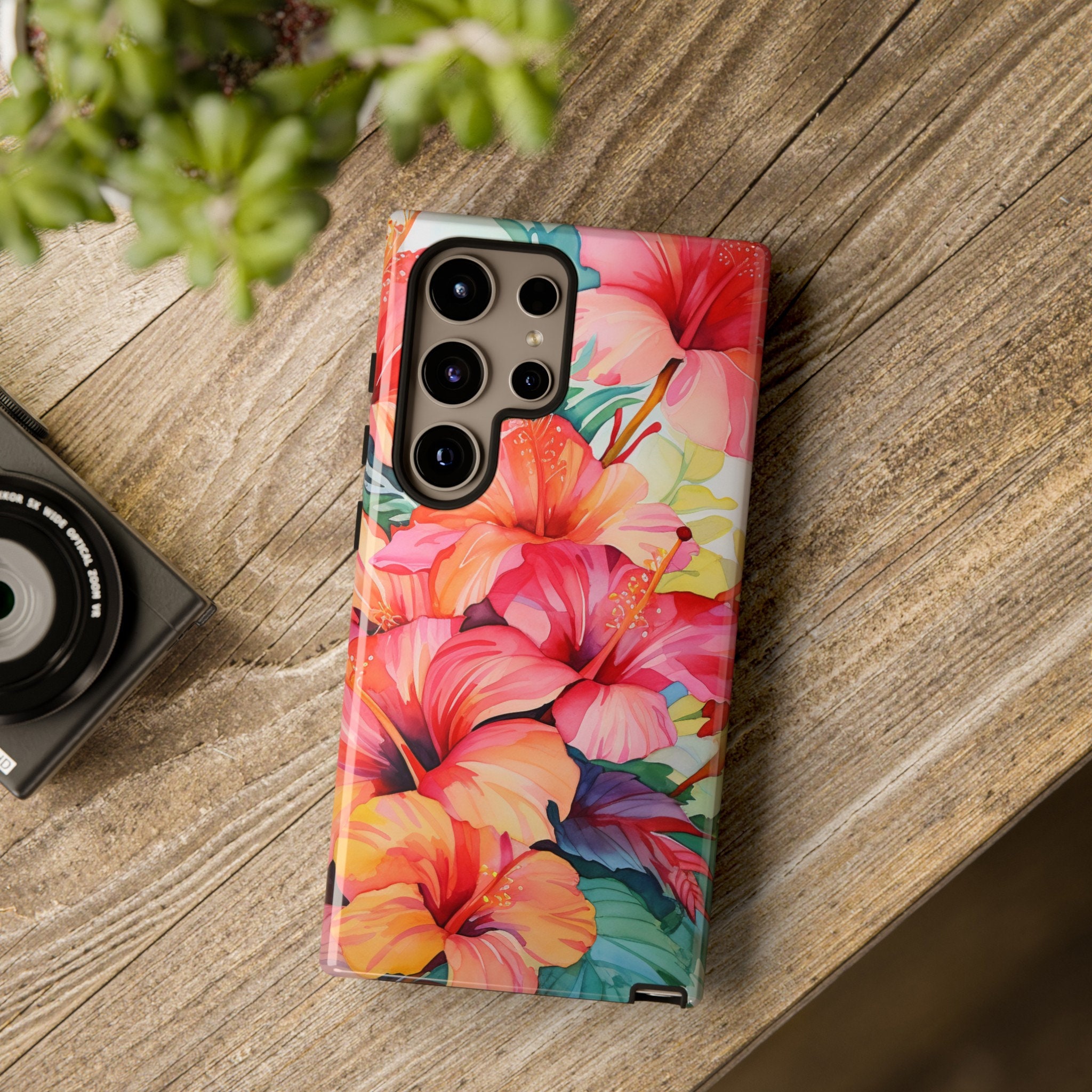 Watercolor Hibiscus Phone Case for iPhone 15, Tropical Hibiscus Phone