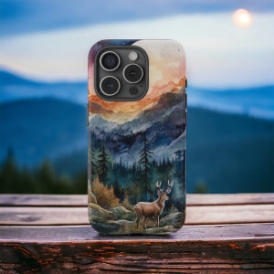 Deer Mountain Phone Case for iPhone 15 14 13 12, Forest Mountain Phone Case for Samsung Galaxy