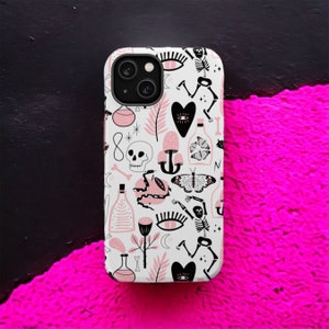 Evil Eye Gothic Pink Skeleton Phone Case, Tough Case, iPhone Phone Case, Android Phone Case, Google Pixel Phone Case