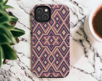Ornate Purple Beadwork Design Tough Phone Case iPhone 15 ProMax, Google Pixel, Samsung Galaxy